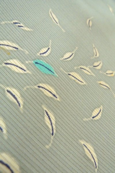 Photo9: O1002W Vintage Japanese kimono Light Grayish Light Blue TSUKESAGE formal for women / Silk. Leaf (Grade D) (9)