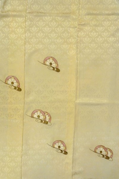 Photo3: O1002X Vintage Japanese kimono Shiny Light Yellow TSUKESAGE formal for women / Silk. Wheel (Grade B) (3)