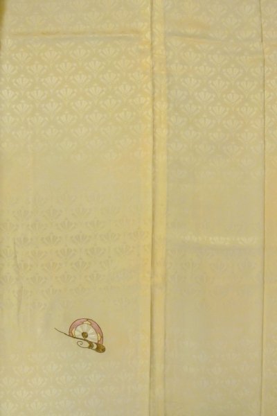 Photo4: O1002X Vintage Japanese kimono Shiny Light Yellow TSUKESAGE formal for women / Silk. Wheel (Grade B) (4)