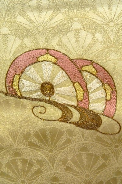 Photo6: O1002X Vintage Japanese kimono Shiny Light Yellow TSUKESAGE formal for women / Silk. Wheel (Grade B) (6)