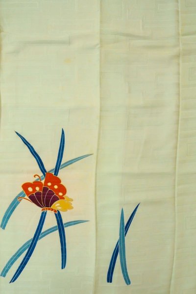 Photo5: O1002Y Vintage Japanese kimono Pale Light Teal HOUMONGI formal for women / Silk. Butterfly (Grade C) (5)