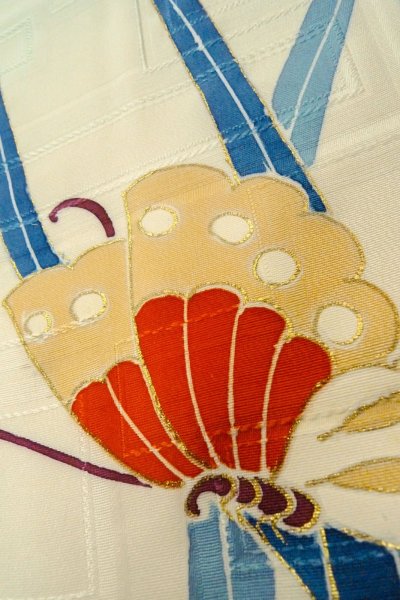 Photo11: O1002Y Vintage Japanese kimono Pale Light Teal HOUMONGI formal for women / Silk. Butterfly (Grade C) (11)