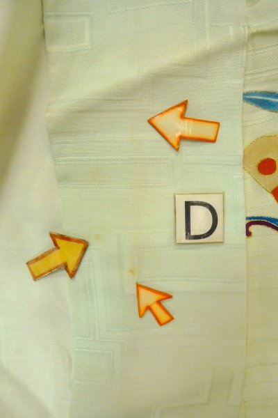 Photo20: O1002Y Vintage Japanese kimono Pale Light Teal HOUMONGI formal for women / Silk. Butterfly (Grade C) (20)