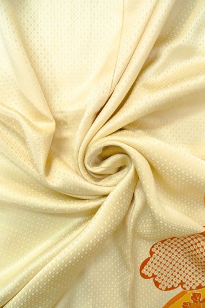 Photo15: O1003A Vintage Japanese kimono Shiny Ivory HOUMONGI formal for women / Silk. Flower (Grade C) (15)