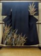 Photo1: O1003C Vintage Japanese kimono Dark Indigo Blue HOUMONGI formal for women / Silk. Flower (Grade C) (1)