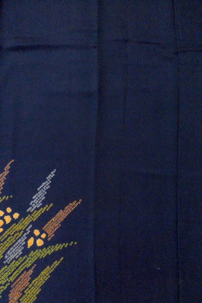 Photo5: O1003C Vintage Japanese kimono Dark Indigo Blue HOUMONGI formal for women / Silk. Flower (Grade C) (5)