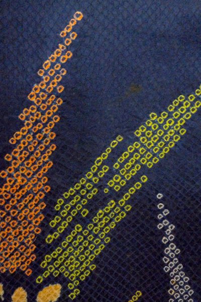 Photo7: O1003C Vintage Japanese kimono Dark Indigo Blue HOUMONGI formal for women / Silk. Flower (Grade C) (7)