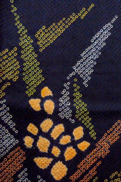 Photo8: O1003C Vintage Japanese kimono Dark Indigo Blue HOUMONGI formal for women / Silk. Flower (Grade C) (8)