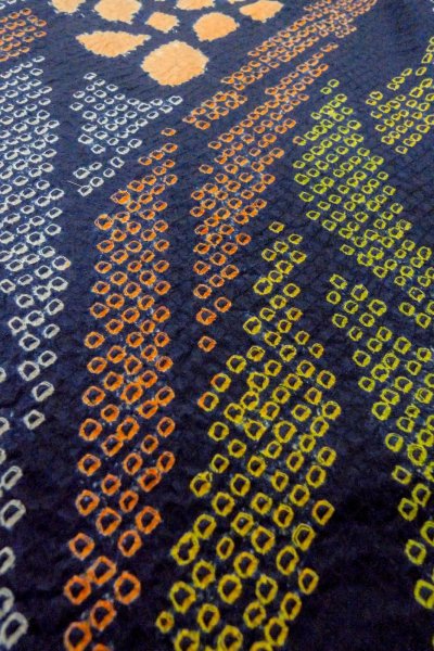 Photo12: O1003C Vintage Japanese kimono Dark Indigo Blue HOUMONGI formal for women / Silk. Flower (Grade C) (12)