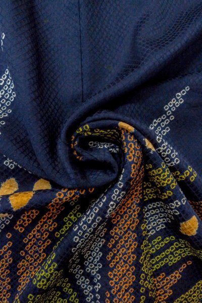 Photo14: O1003C Vintage Japanese kimono Dark Indigo Blue HOUMONGI formal for women / Silk. Flower (Grade C) (14)