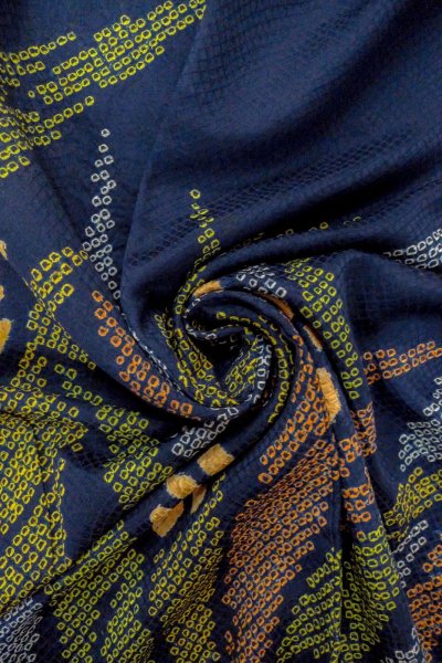 Photo15: O1003C Vintage Japanese kimono Dark Indigo Blue HOUMONGI formal for women / Silk. Flower (Grade C) (15)