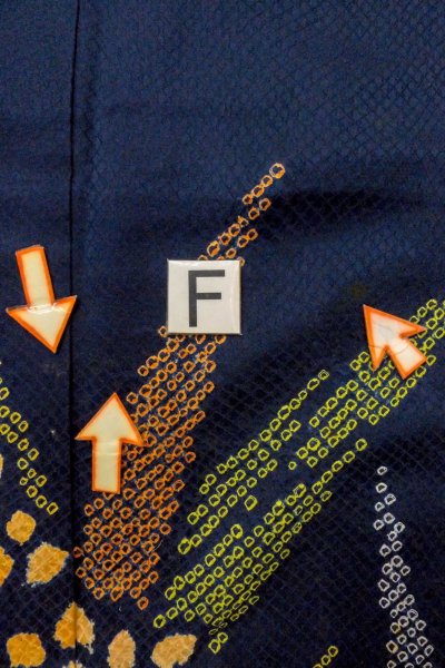 Photo22: O1003C Vintage Japanese kimono Dark Indigo Blue HOUMONGI formal for women / Silk. Flower (Grade C) (22)