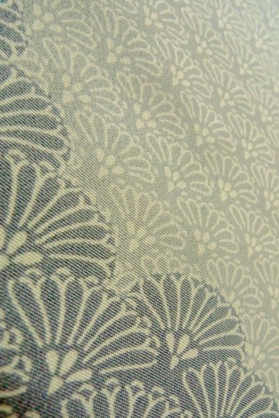 Photo9: O1003D Vintage Japanese kimono Pale Grayish Light Blue HOUMONGI formal for women / Silk. Chrysanthemum (Grade C) (9)