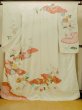 Photo1: O1003F Vintage Japanese kimono Shiny White FURISODE long-sleeved for women / Silk. Chrysanthemum (Grade C) (1)