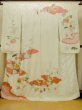 Photo2: O1003F Vintage Japanese kimono Shiny White FURISODE long-sleeved for women / Silk. Chrysanthemum (Grade C) (2)