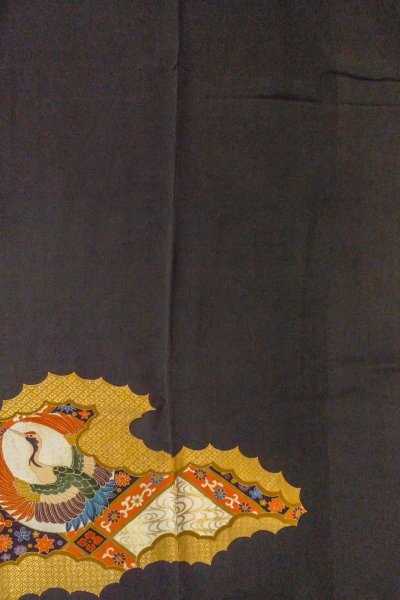 Photo6: O1003G Vintage Japanese kimono Black TOMESODE formal for women / Silk. Chrysanthemum (Grade B) (6)