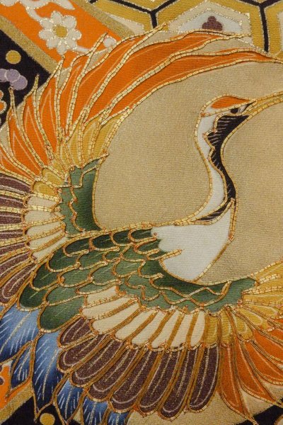 Photo7: O1003G Vintage Japanese kimono Black TOMESODE formal for women / Silk. Chrysanthemum (Grade B) (7)