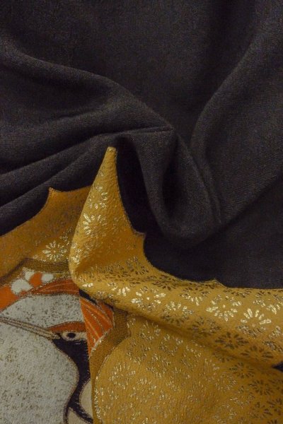 Photo14: O1003G Vintage Japanese kimono Black TOMESODE formal for women / Silk. Chrysanthemum (Grade B) (14)