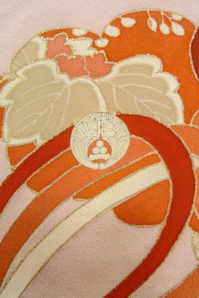 Photo5: O1105A Antique Japanese kimono Light Pink FURISODE long-sleeved for women / Silk. Peony, There is a design on the bottom of the lining. (Grade C) (5)