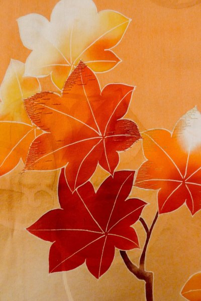 Photo16: O1105B Antique Japanese kimono Pale Orange FURISODE long-sleeved for women / Silk. Peony (Grade C) (16)