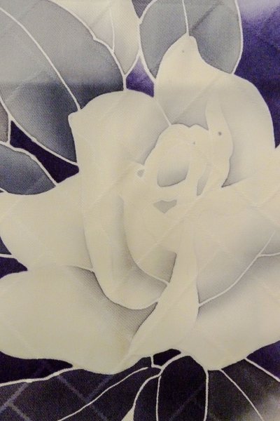 Photo13: O1126B Used Japanese kimono White FURISODE long-sleeved for women / Silk. Rose (Grade B) (13)