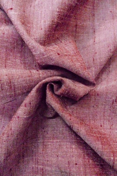 Photo11: O1126C Used Japanese kimono Grayish Red TSUMUGI pongee for women / Silk. (Grade B) (11)