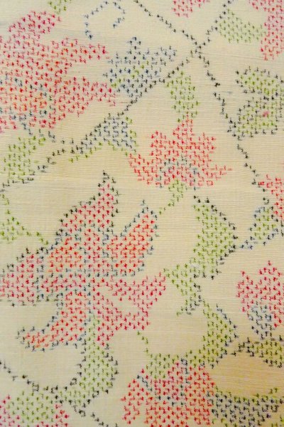 Photo6: Mint O1126D Vintage Japanese kimono Ivory TOKAMACHI-TSUMUGI for women / Silk. Flower (Grade A) (6)