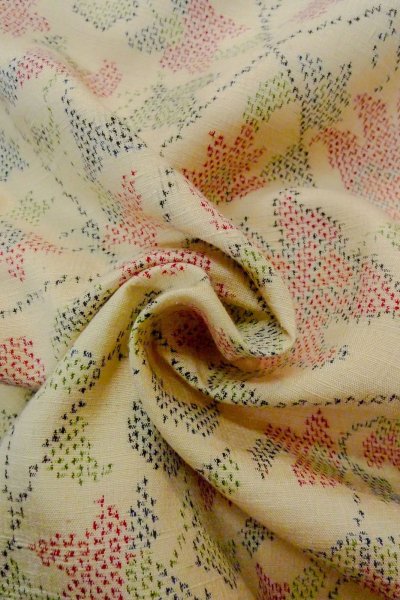 Photo12: Mint O1126D Vintage Japanese kimono Ivory TOKAMACHI-TSUMUGI for women / Silk. Flower (Grade A) (12)