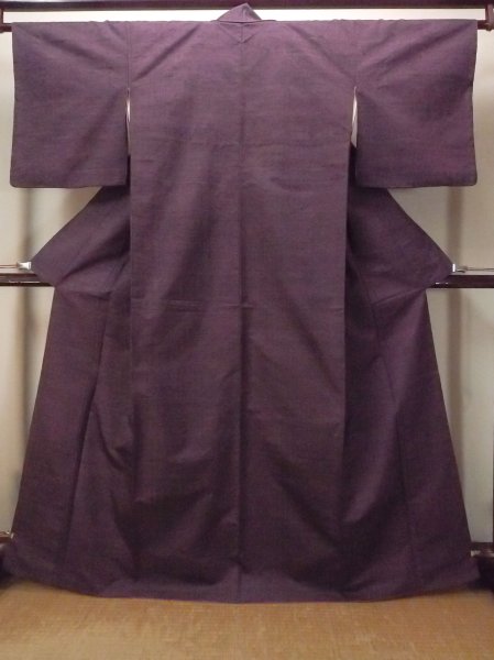 Photo1: Mint O1126E Vintage Japanese kimono Dark Purple TSUMUGI pongee for women / Silk. (Grade A) (1)