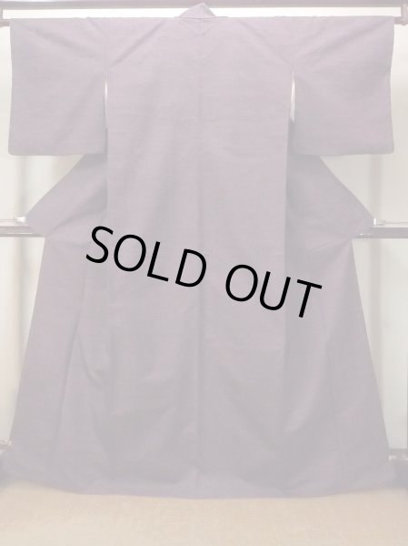 Photo1: Mint O1126E Vintage Japanese kimono Dark Purple TSUMUGI pongee for women / Silk. (Grade A) (1)