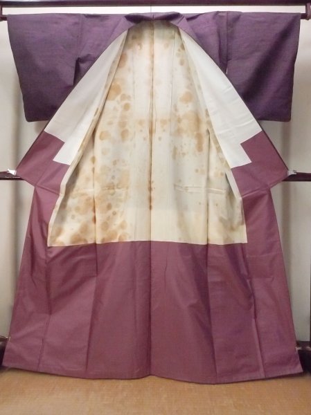 Photo2: Mint O1126E Vintage Japanese kimono Dark Purple TSUMUGI pongee for women / Silk. (Grade A) (2)