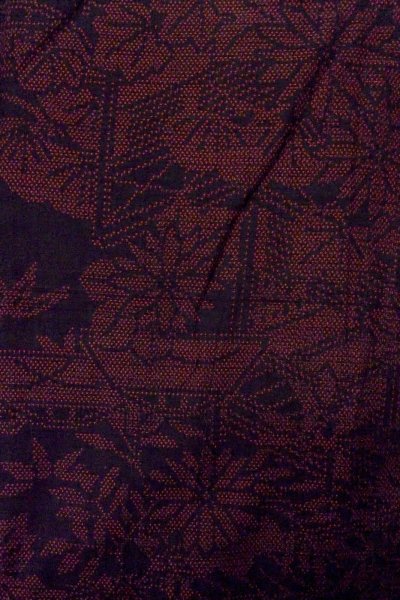 Photo3: O1126F Vintage Japanese kimono Black TSUMUGI pongee for women / Silk. Chrysanthemum (Grade C) (3)