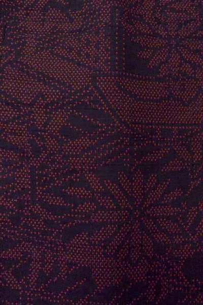 Photo6: O1126F Vintage Japanese kimono Black TSUMUGI pongee for women / Silk. Chrysanthemum (Grade C) (6)