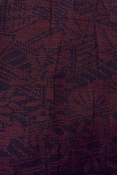 Photo7: O1126F Vintage Japanese kimono Black TSUMUGI pongee for women / Silk. Chrysanthemum (Grade C) (7)