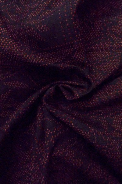 Photo12: O1126F Vintage Japanese kimono Black TSUMUGI pongee for women / Silk. Chrysanthemum (Grade C) (12)