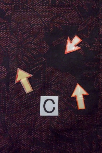 Photo16: O1126F Vintage Japanese kimono Black TSUMUGI pongee for women / Silk. Chrysanthemum (Grade C) (16)