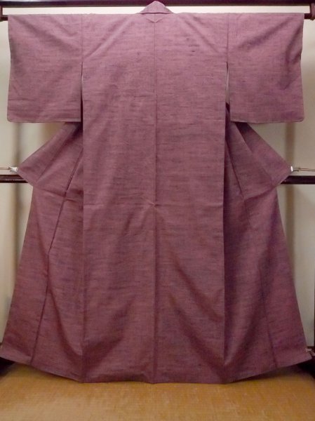 Photo1: O1126G Vintage Japanese kimono Grayish Wisteria TSUMUGI pongee for women / Silk. (Grade B) (1)