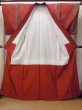 Photo2: Mint O1126H Vintage Japanese kimono Vivid Vermilion TSUMUGI pongee for women / Silk. Stripes (Grade A) (2)