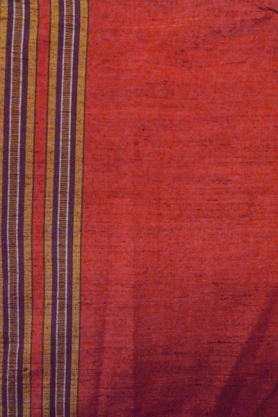Photo3: Mint O1126H Vintage Japanese kimono Vivid Vermilion TSUMUGI pongee for women / Silk. Stripes (Grade A) (3)