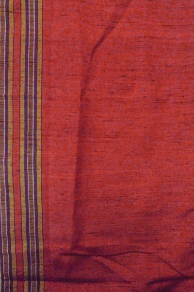 Photo4: Mint O1126H Vintage Japanese kimono Vivid Vermilion TSUMUGI pongee for women / Silk. Stripes (Grade A) (4)