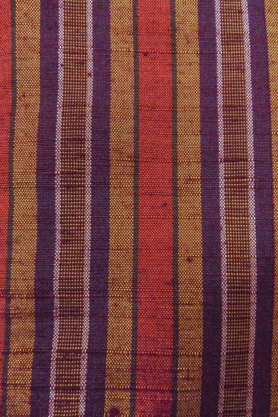 Photo7: Mint O1126H Vintage Japanese kimono Vivid Vermilion TSUMUGI pongee for women / Silk. Stripes (Grade A) (7)