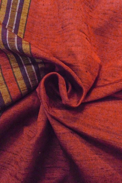 Photo12: Mint O1126H Vintage Japanese kimono Vivid Vermilion TSUMUGI pongee for women / Silk. Stripes (Grade A) (12)