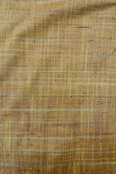 Photo3: Mint O1126I Vintage Japanese kimono Pale Greenish Brown TSUMUGI pongee for women / Silk. Plaid Checks (Grade A) (3)