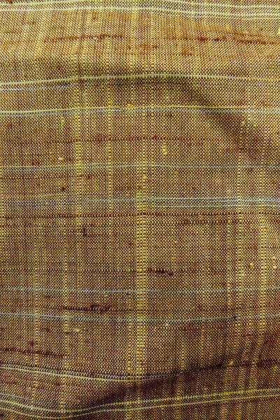 Photo6: Mint O1126I Vintage Japanese kimono Pale Greenish Brown TSUMUGI pongee for women / Silk. Plaid Checks (Grade A) (6)