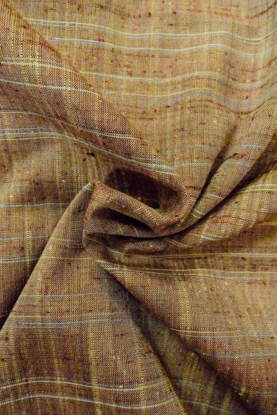 Photo11: Mint O1126I Vintage Japanese kimono Pale Greenish Brown TSUMUGI pongee for women / Silk. Plaid Checks (Grade A) (11)