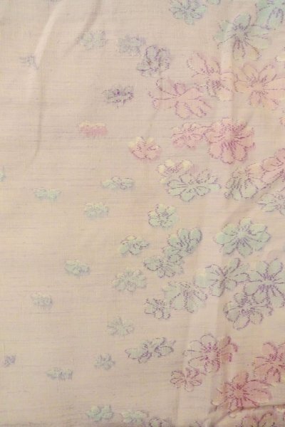 Photo4: O1126J Vintage Japanese kimono Pale Pink TSUMUGI pongee for women / Silk. Flower (Grade C) (4)