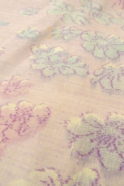 Photo8: O1126J Vintage Japanese kimono Pale Pink TSUMUGI pongee for women / Silk. Flower (Grade C) (8)