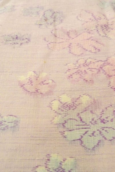 Photo9: O1126J Vintage Japanese kimono Pale Pink TSUMUGI pongee for women / Silk. Flower (Grade C) (9)