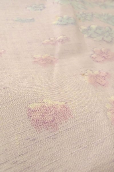 Photo10: O1126J Vintage Japanese kimono Pale Pink TSUMUGI pongee for women / Silk. Flower (Grade C) (10)