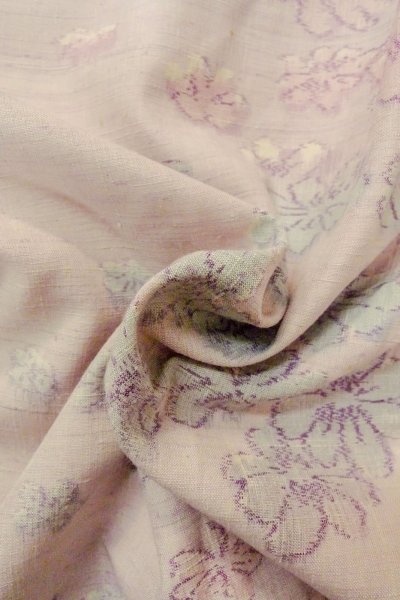 Photo11: O1126J Vintage Japanese kimono Pale Pink TSUMUGI pongee for women / Silk. Flower (Grade C) (11)